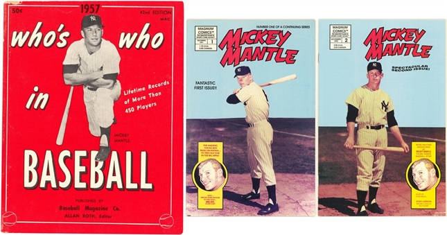 Lot of (3) Mickey Mantle Related Publication including Issue 1 & 2 Magnum Comics and 42nd Edition "Whos Who in Baseball" Featuring Mantle on Cover